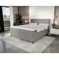 Boxspringbett Mitto mit Topper 180x200 cm - Hellgrau/Schwarz, KONVENTIONELL, Textil/Metall (180/200cm)