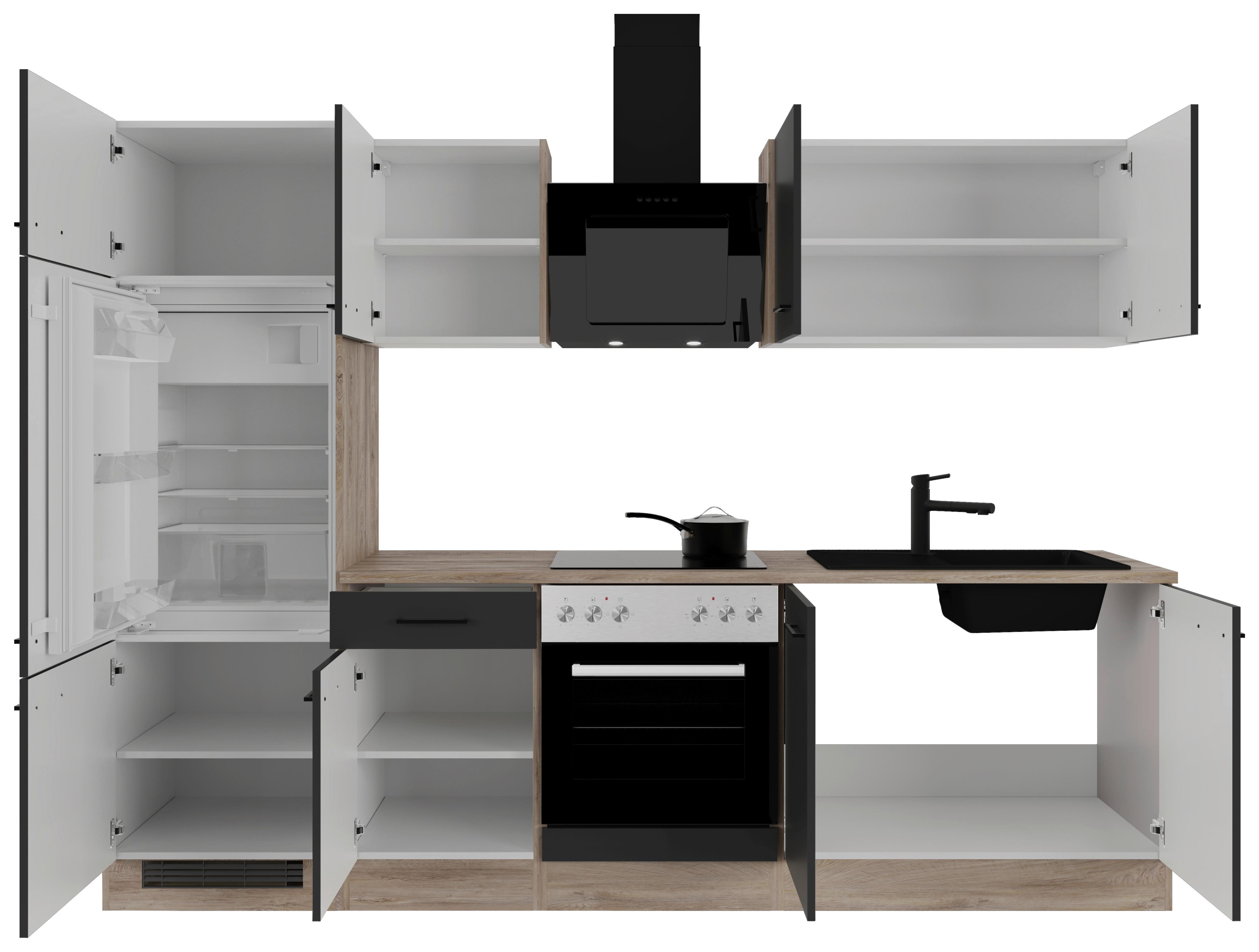 Küchenblock Capri Eiche/Schwarz B: 270 cm - Eichefarben/Schwarz, Basics, Holzwerkstoff (270cm) - FlexWell
