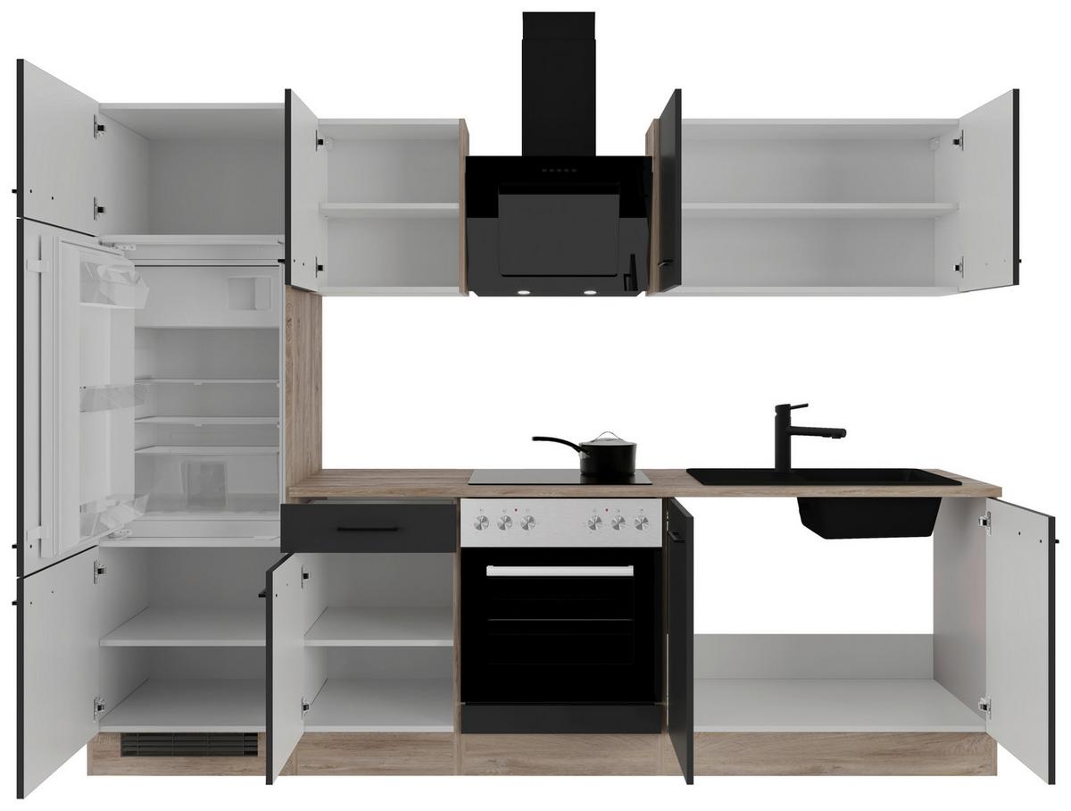 Küchenblock Capri Eiche/Schwarz B: 270 cm - Eichefarben/Schwarz, Basics, Holzwerkstoff (270cm) - FlexWell