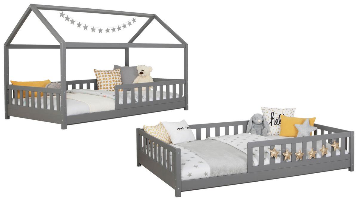 Kinderbett 90x200 cm Hellgrau Abnehmbares Dach - Hellgrau/Naturfarben, MODERN, Holz (90/200cm) - MID.YOU