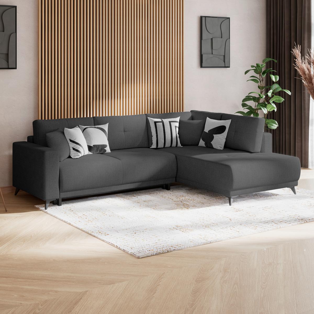 Rohová sedačka TEXAS, pravá, antracitová - černá/šedavě hnědá, Konvenční, dřevo (259/203cm) - Based