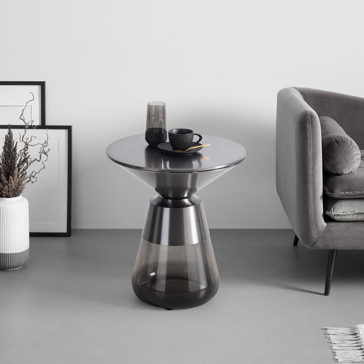 ODKLÁDACÍ STOLEK BAILY -TREND- - šedá/černý chrom, Romantický / Rustikální, kov/sklo (48/54,5cm) - Premium Living