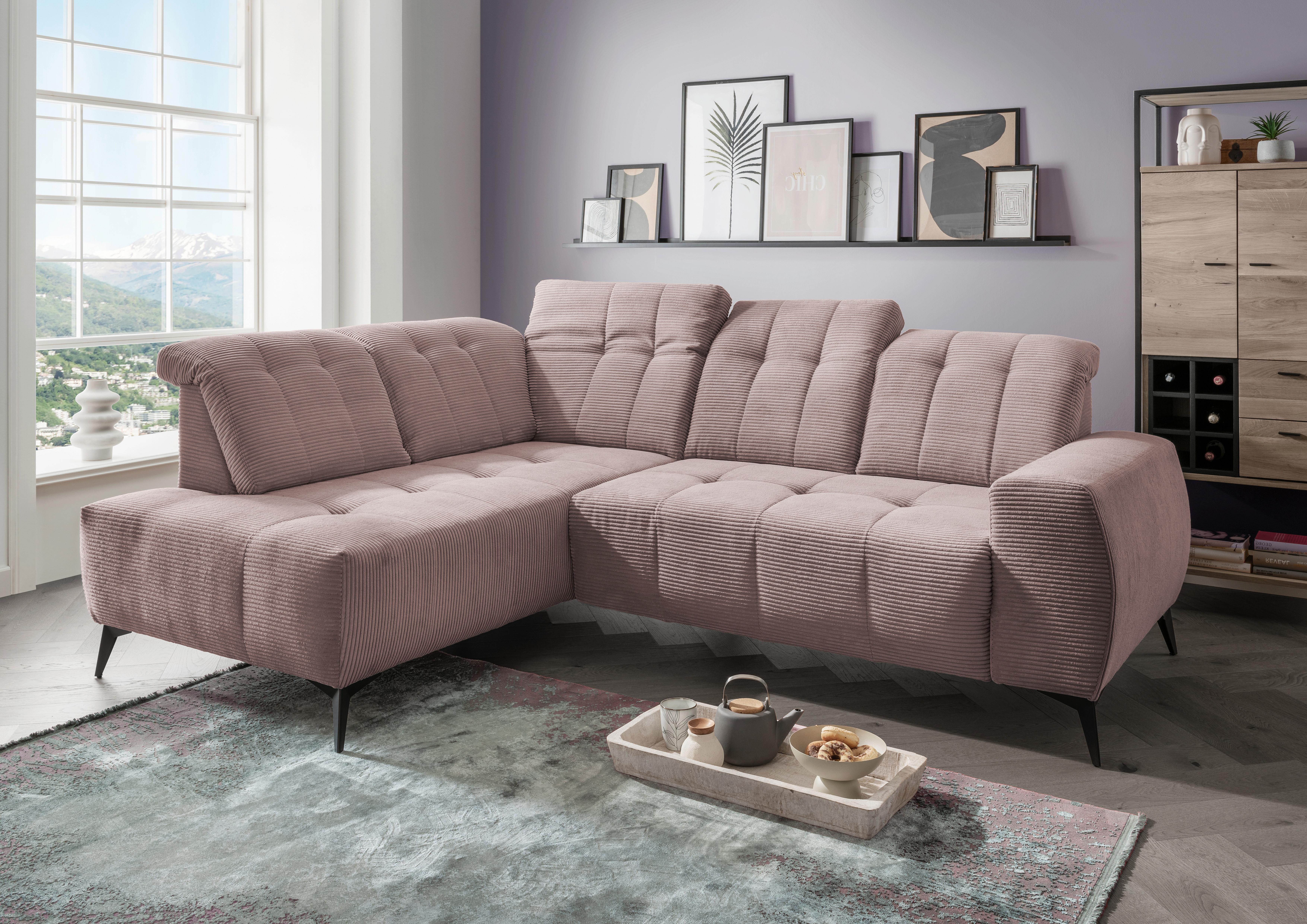 Ecksofa mit USB Anschluss Sano, Rosa, S: 200x261 cm - Schwarz/Rosa, MODERN, Textil (200/261cm) - Livetastic