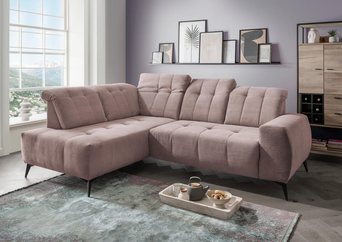 Ecksofa Mit Usb Anschluss Sano, Rosa, S: 200x261 Cm - Schwarz/Rosa, MODERN, Textil (200/261cm) - Livetastic