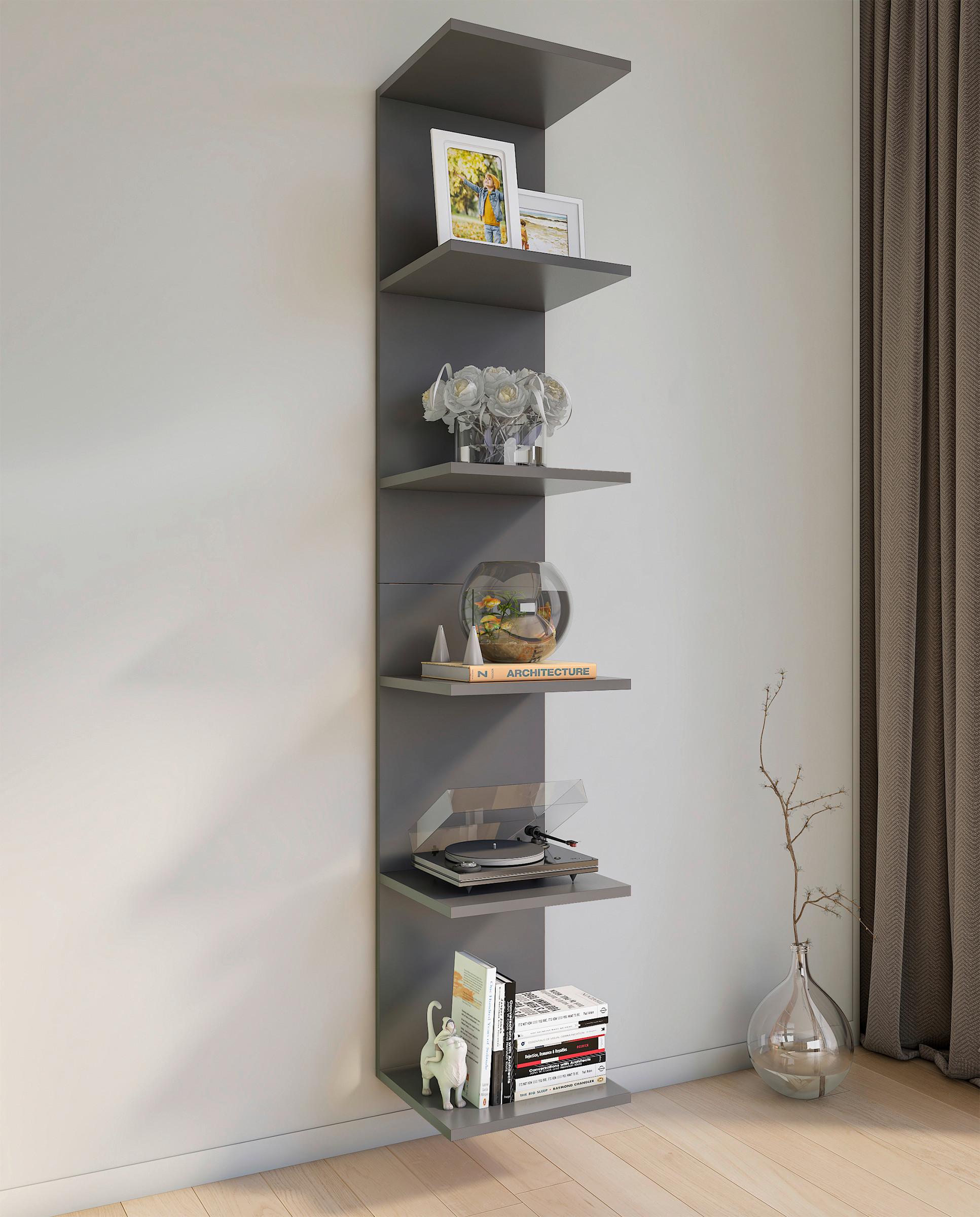 Regál Lazas š: 35 cm, antracitový - antracitová, Modern, kompozitné drevo (35/180/30cm) - MID.YOU