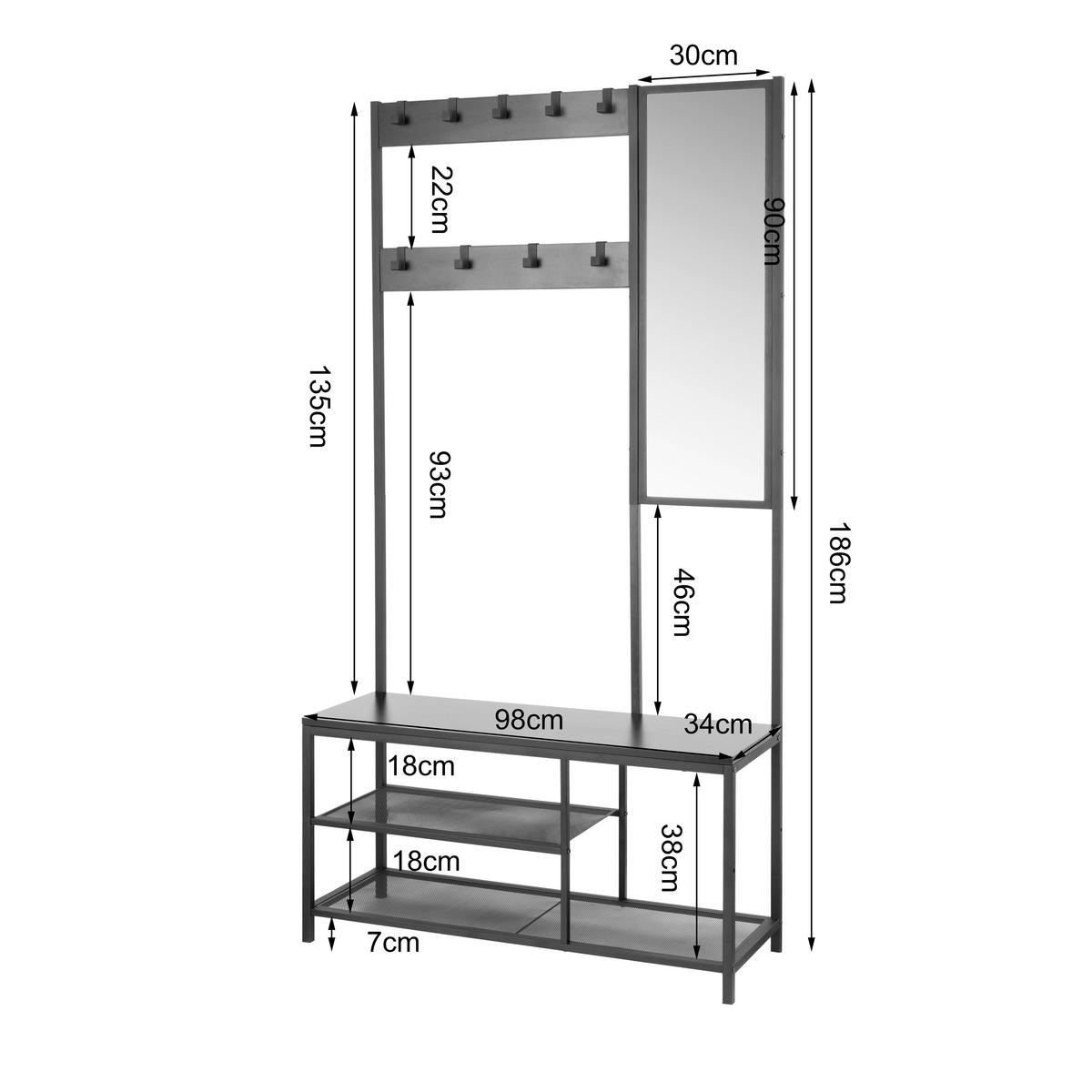 GARDEROBE Schwarz B: 98cm - Schwarz, Design, Glas/Holzwerkstoff (98/185/36cm) - MID.YOU