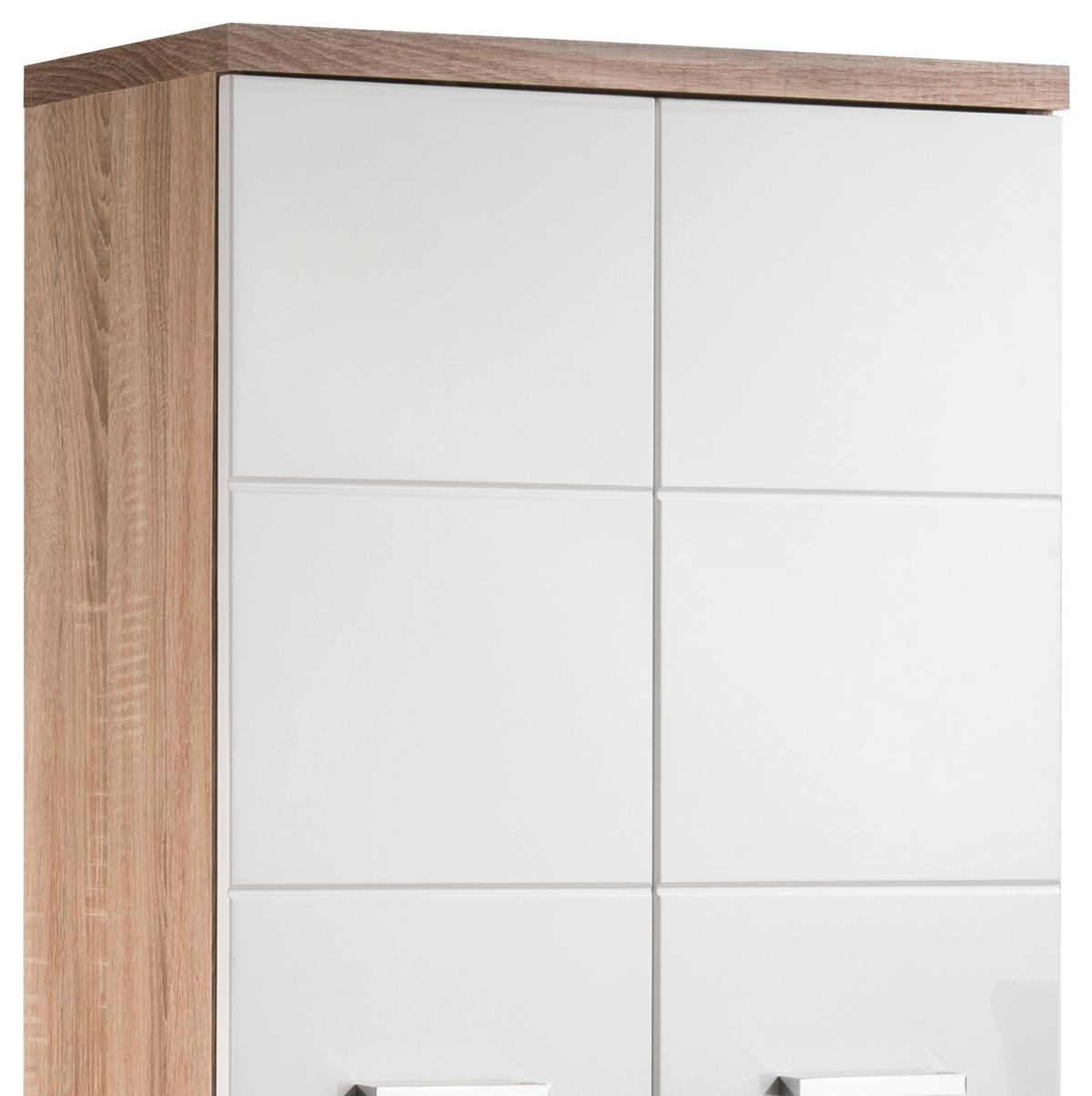 Hochschrank Nebraska06 B: 50 cm Weiß - Chromfarben/Weiß Hochglanz, MODERN, Holzwerkstoff (50/192/31cm) - MID.YOU