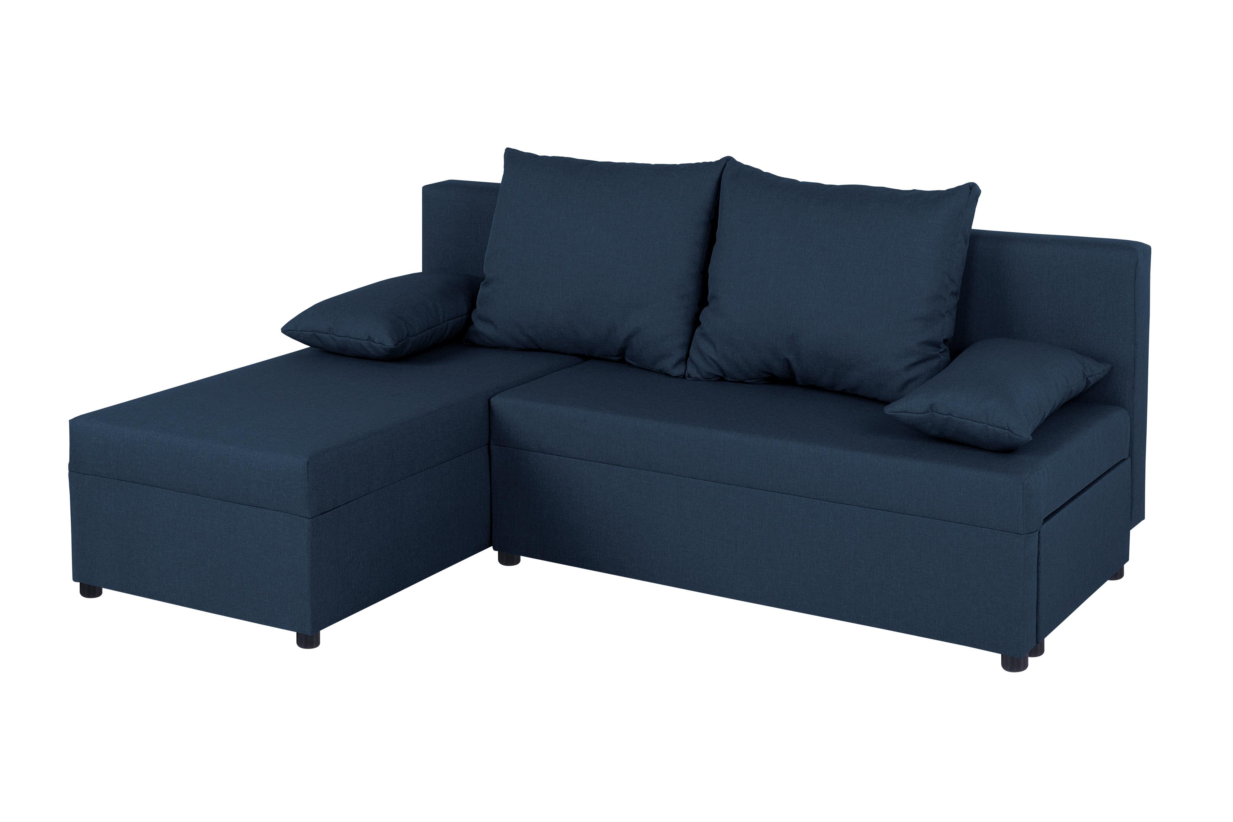 Rohová sedačka JON,modrá, oboustranná,lůžko,úl.prostor - modrá/černá, Design, kompozitní dřevo/textil (195/147cm) - P & B