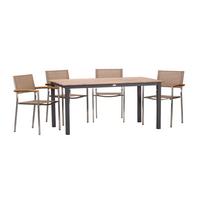 Gartengarnitur 5-Tlg. Skye Alu/Teakholz - Sandfarben/Anthrazit, Basics, Holzwerkstoff/Textil (160/72/90cm) - Gardenson
