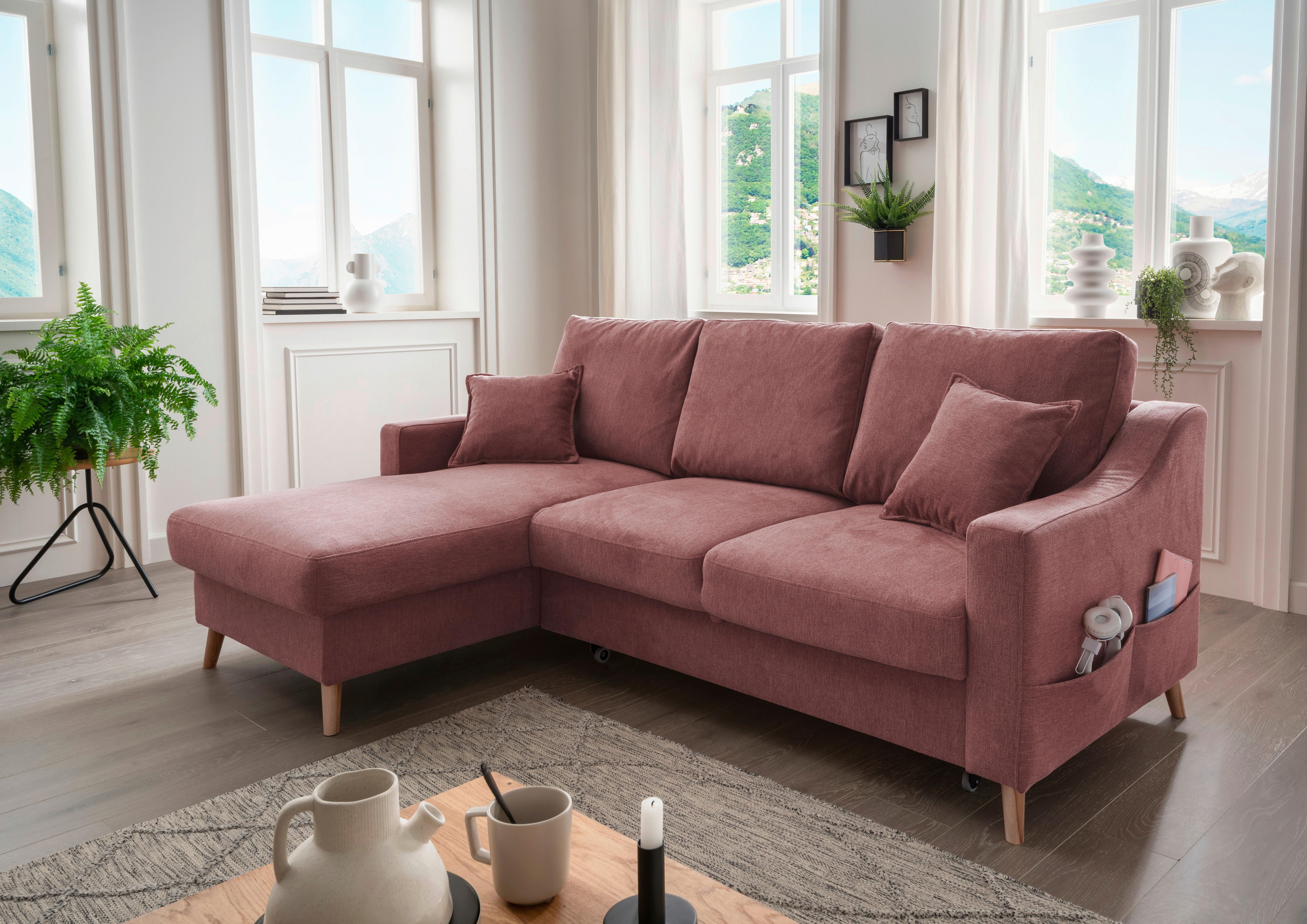Ecksofa mit Schlaffunktion Valentina Rosa - Rosa/Naturfarben, KONVENTIONELL, Textil (150/228cm) - P & B