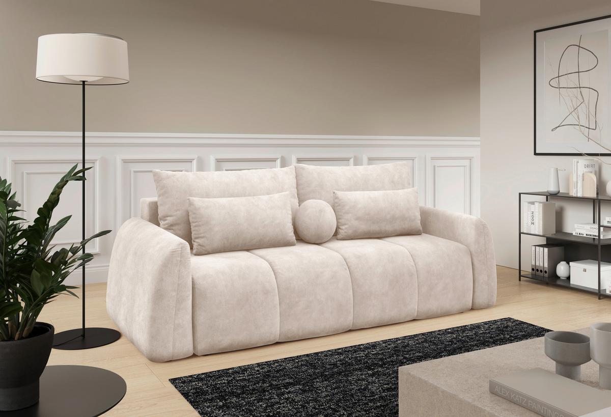 Schlafsofa Geronimo Beige B: 252cm - Beige/Schwarz, Design, Textil (252/93/167cm) - Livetastic