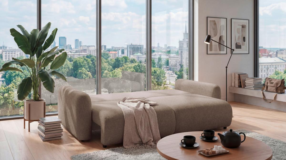 Schlafsofa Bubble 2 Taupe, B: 240cm - Taupe/Schwarz, MODERN, Textil (240/89/122cm) - MID.YOU