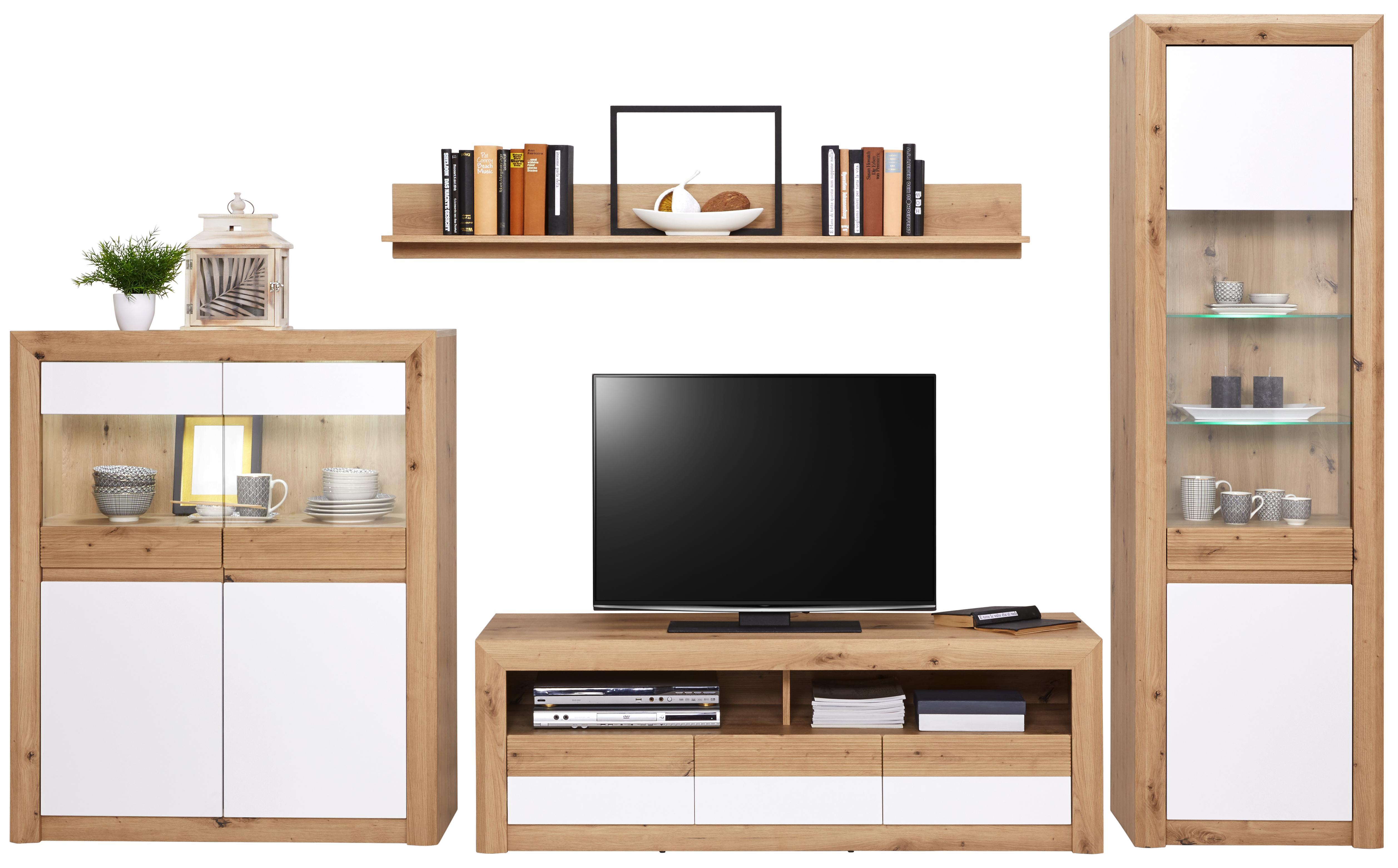 Wohnkombination Kashmir New 2 - Eichefarben/Weiß, MODERN, Holzwerkstoff (299/192/49cm) - James Wood