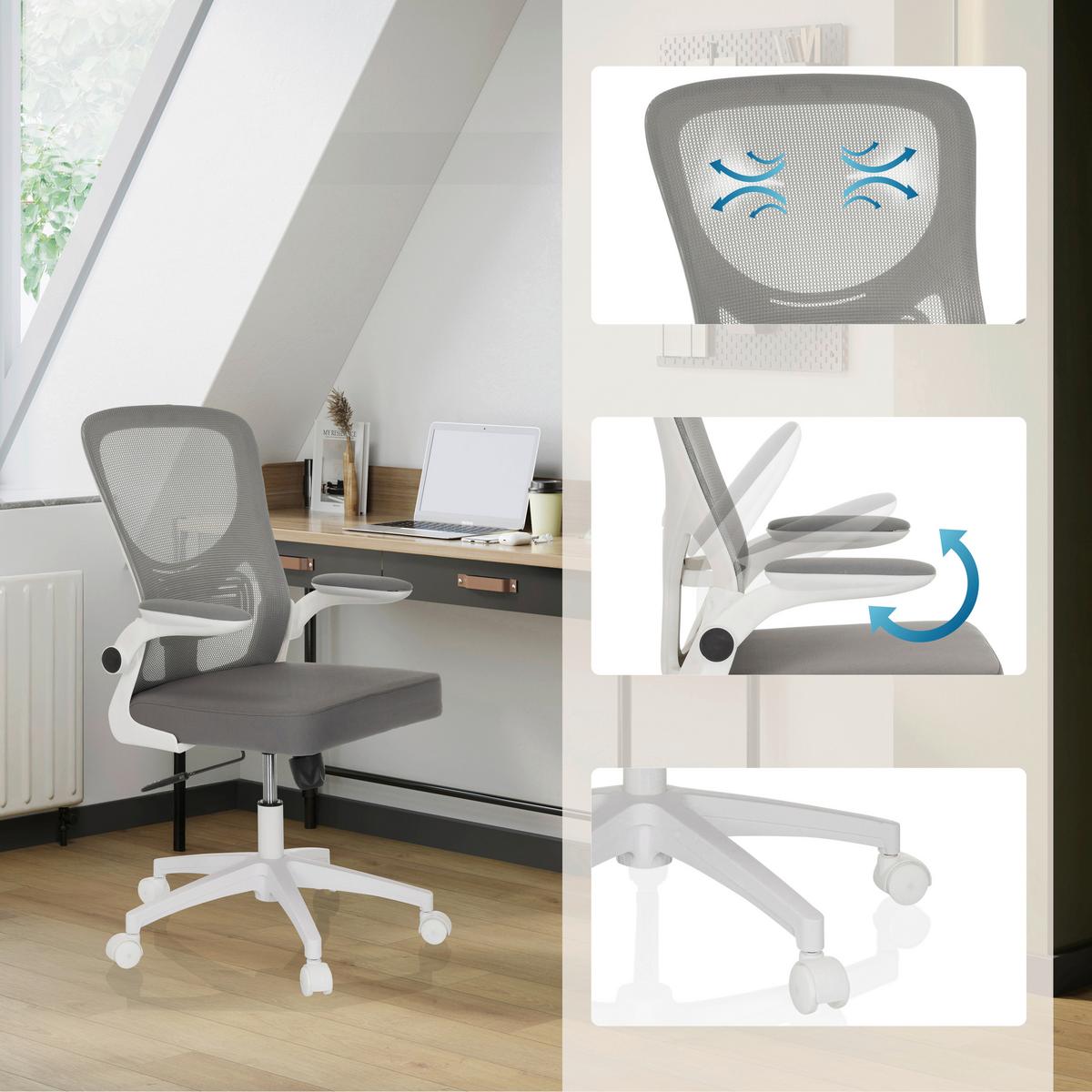 Drehstuhl Grau B: 60 Cm - Grauweiß/Weiß, MODERN, Kunststoff/Textil (60/95-105/54cm) - MID.YOU