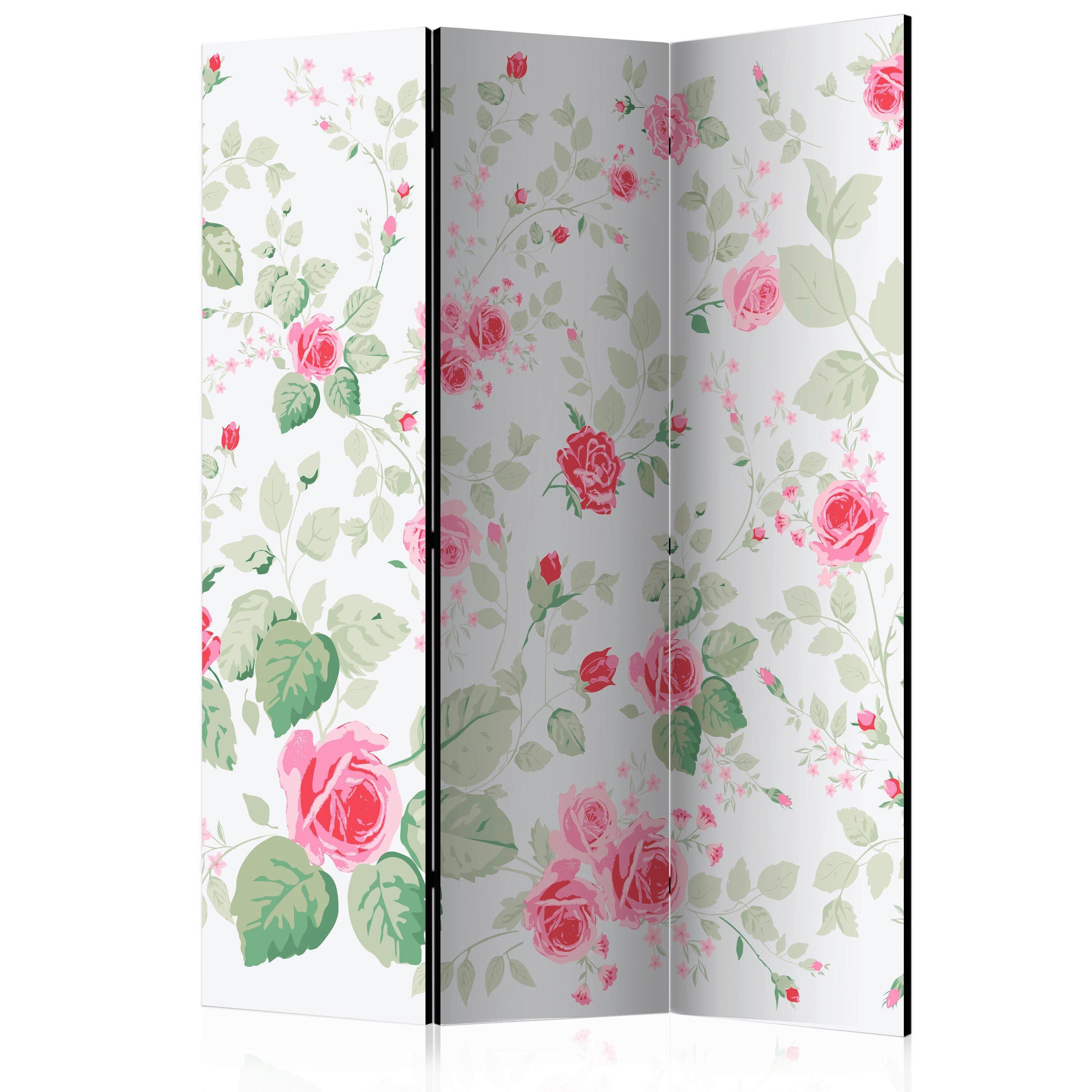 Paravent Grün Weiß Pink B: 135 cm