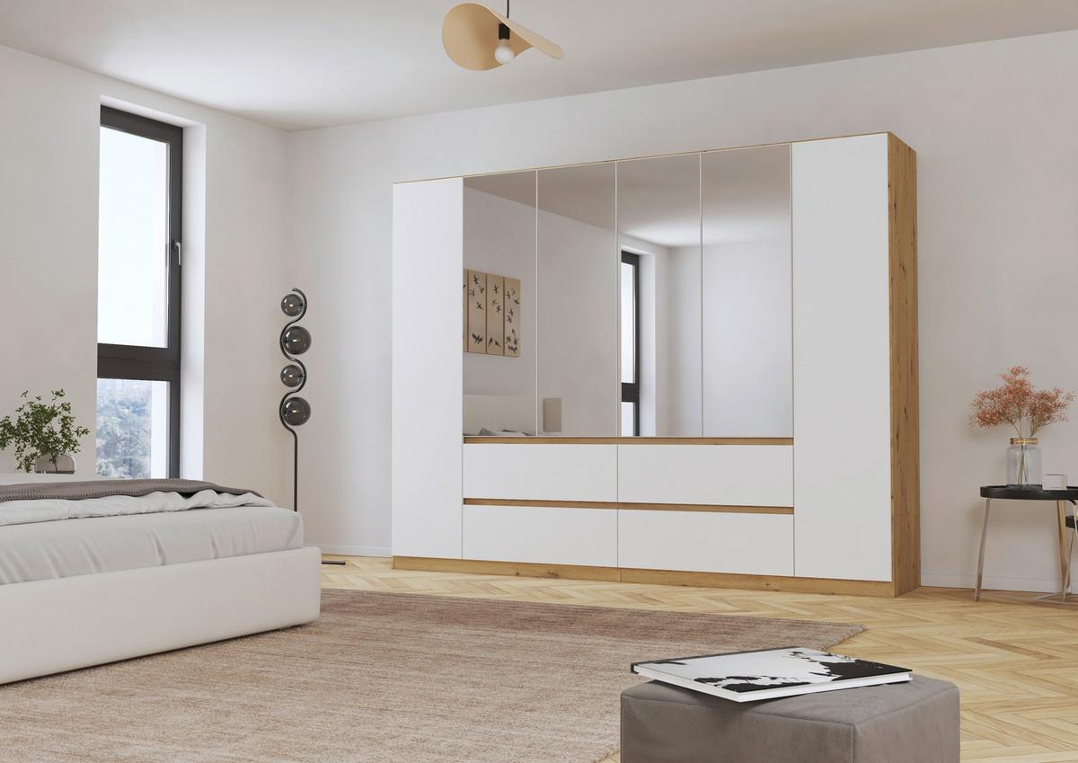 Drehtürenschrank Mainz Eiche Artisan B: 271 cm - Silberfarben/Weiß, Basics, Holzwerkstoff (271/210/54cm) - Rauch Möbel