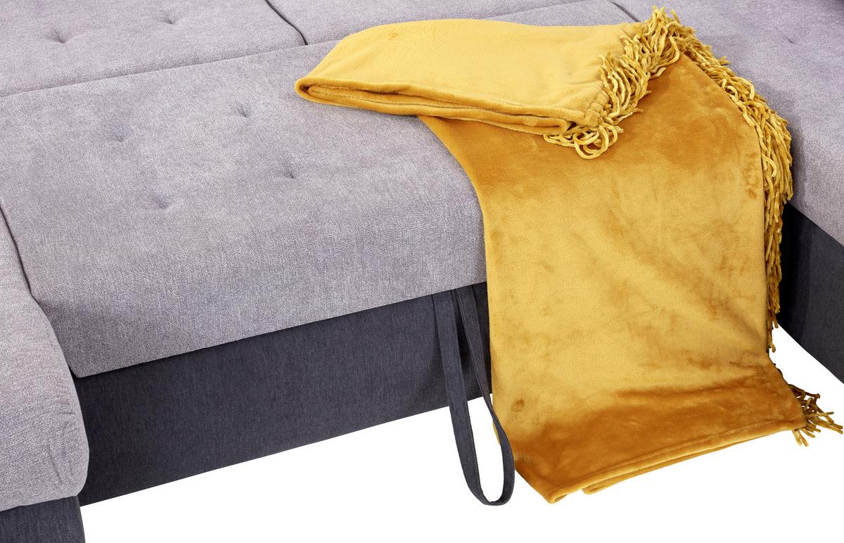 Wohnlandschaft mit Schlaffunktion Madera Webstoff - Anthrazit/Silberfarben, MODERN, Kunststoff/Textil (190/358/212cm) - Ondega