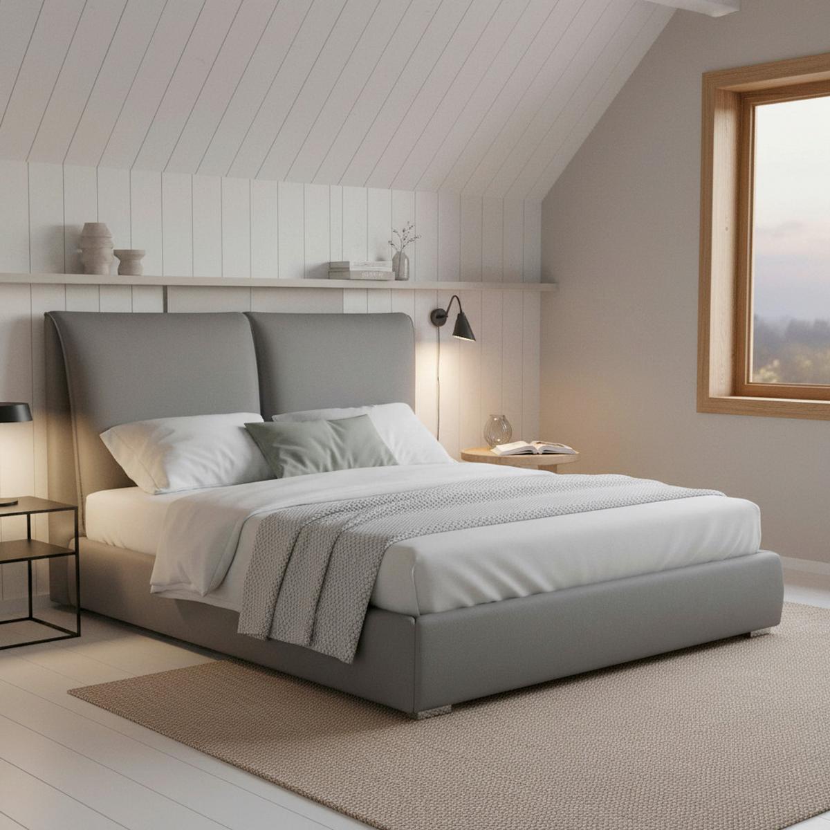 Čalouněná postel SOPHIE 180x200, šedá - šedá/barvy stříbra, Moderní, kov/dřevo (180/200cm) - Bessagi Home