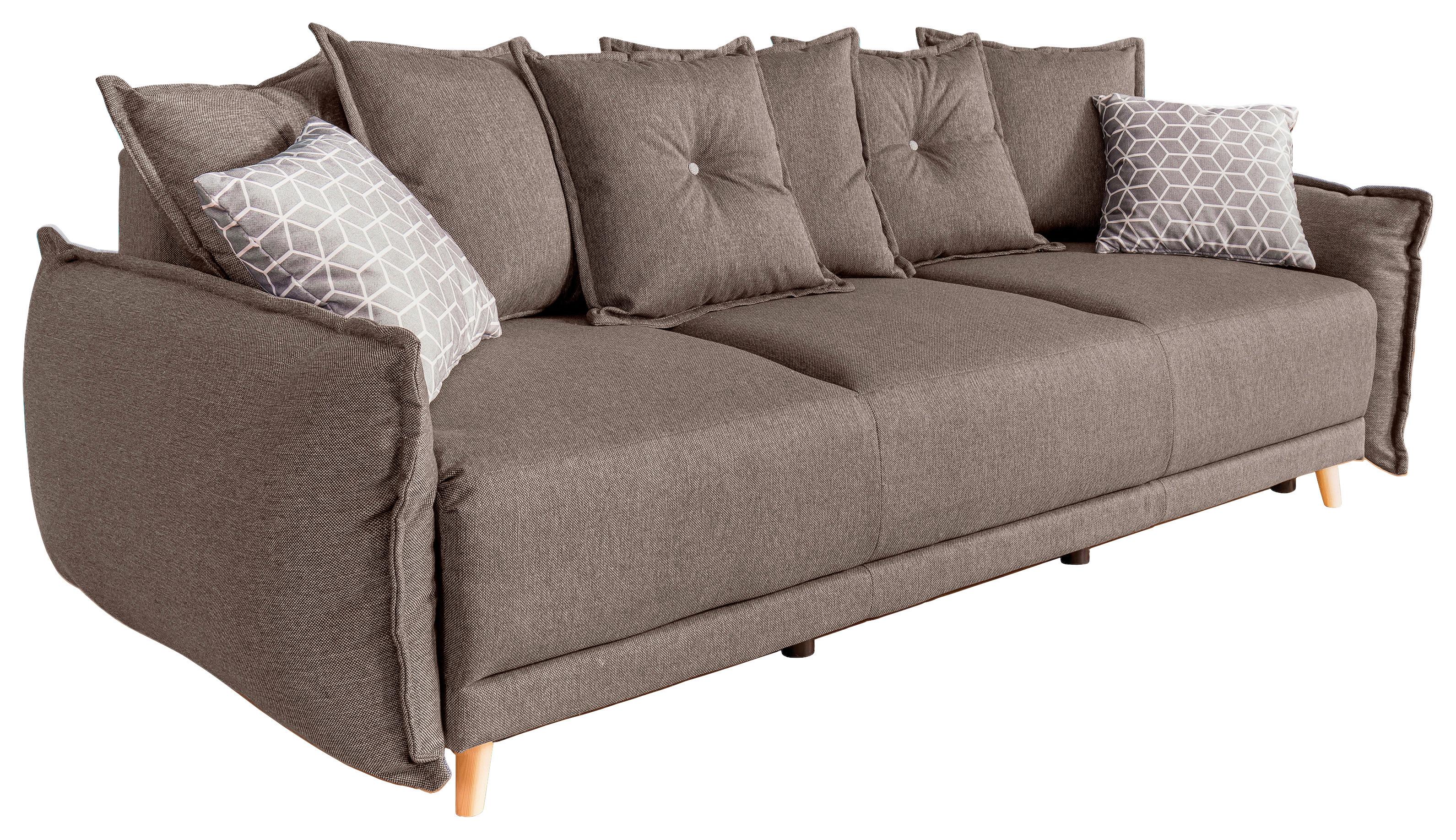 Dreisitzer-Sofa mit Kissen Lazy Lukka, Webstoff - Hellbraun/Hellgrau, Basics, Textil (230/80/100cm) - MID.YOU