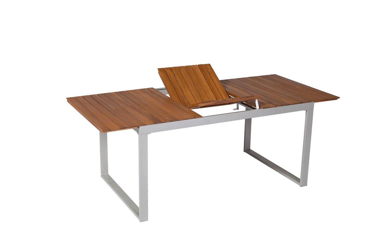 Gartentisch ausziehbar Nayos Akazie/Aluminium L: 150-200 cm - Silberfarben/Akaziefarben, ROMANTIK / LANDHAUS, Holz/Metall (150-200/90/74cm) - Gardenson