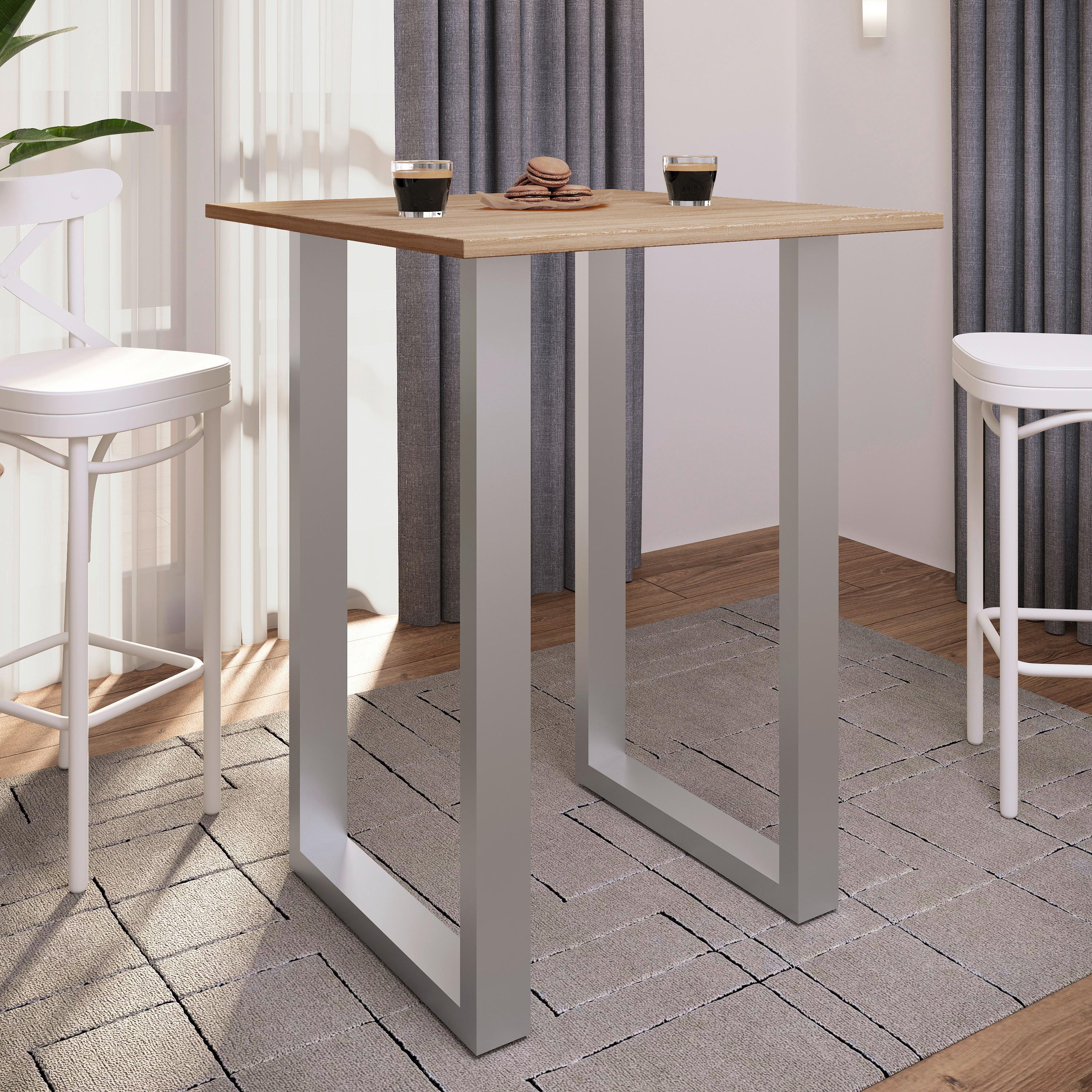 Bartisch Xona B 80x50 - Eichefarben/Silberfarben, KONVENTIONELL, Holzwerkstoff/Metall (80/102/50cm)