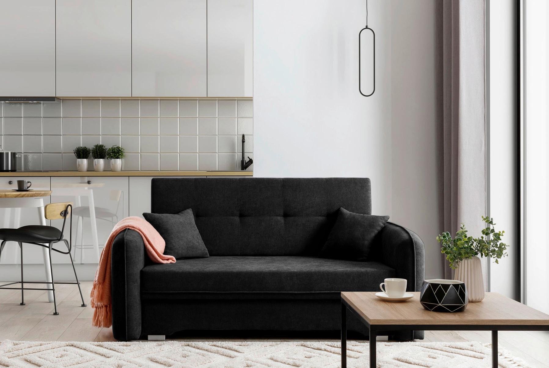 Schlafsofa Laine Schwarz, B: 155 cm - Silberfarben/Schwarz, Design, Textil (155/105/75cm) - MID.YOU