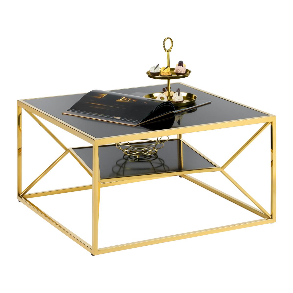 KONFERENČNÝ STOLÍK ANGEL II - čierna/zlatá, Modern, kov/sklo (70/70/38cm) - Mömax