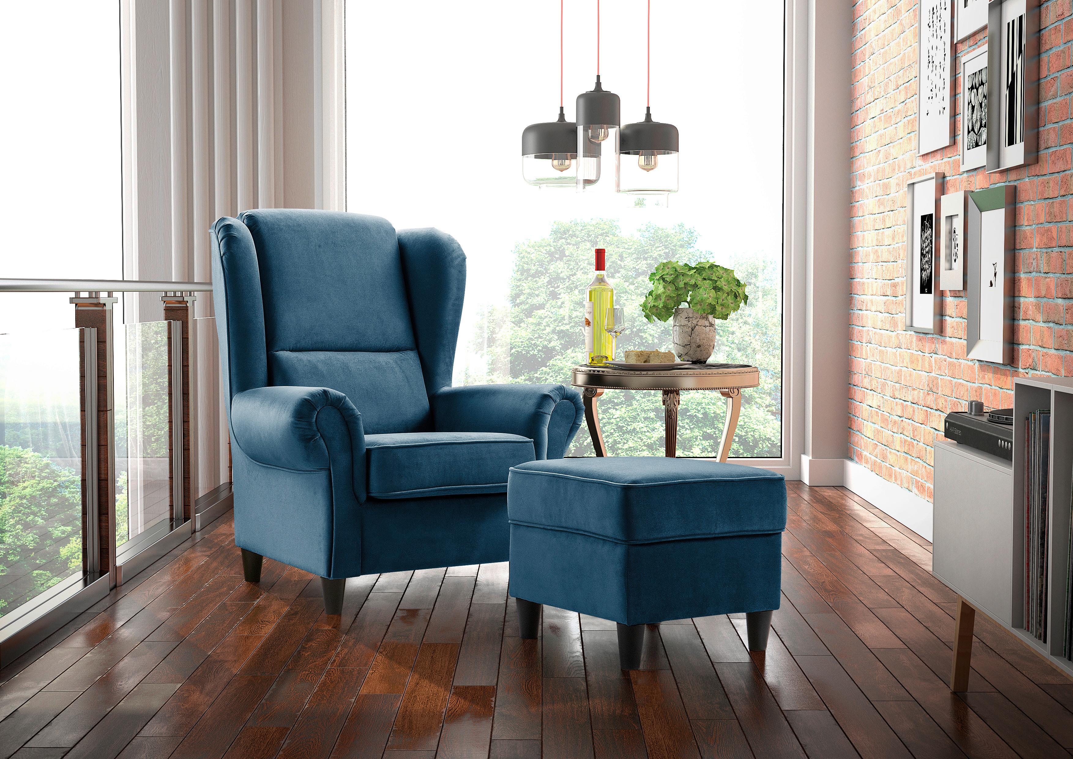 Hocker Baron Blau B: 52 Cm - Blau/Schwarz, Design, Textil (52/45/52cm) - MID.YOU