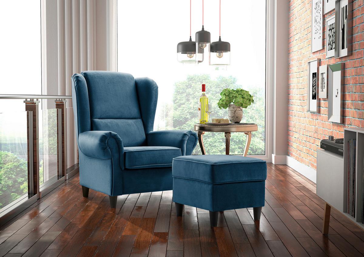 Hocker Baron Blau B: 52 Cm - Blau/Schwarz, Design, Textil (52/45/52cm) - MID.YOU