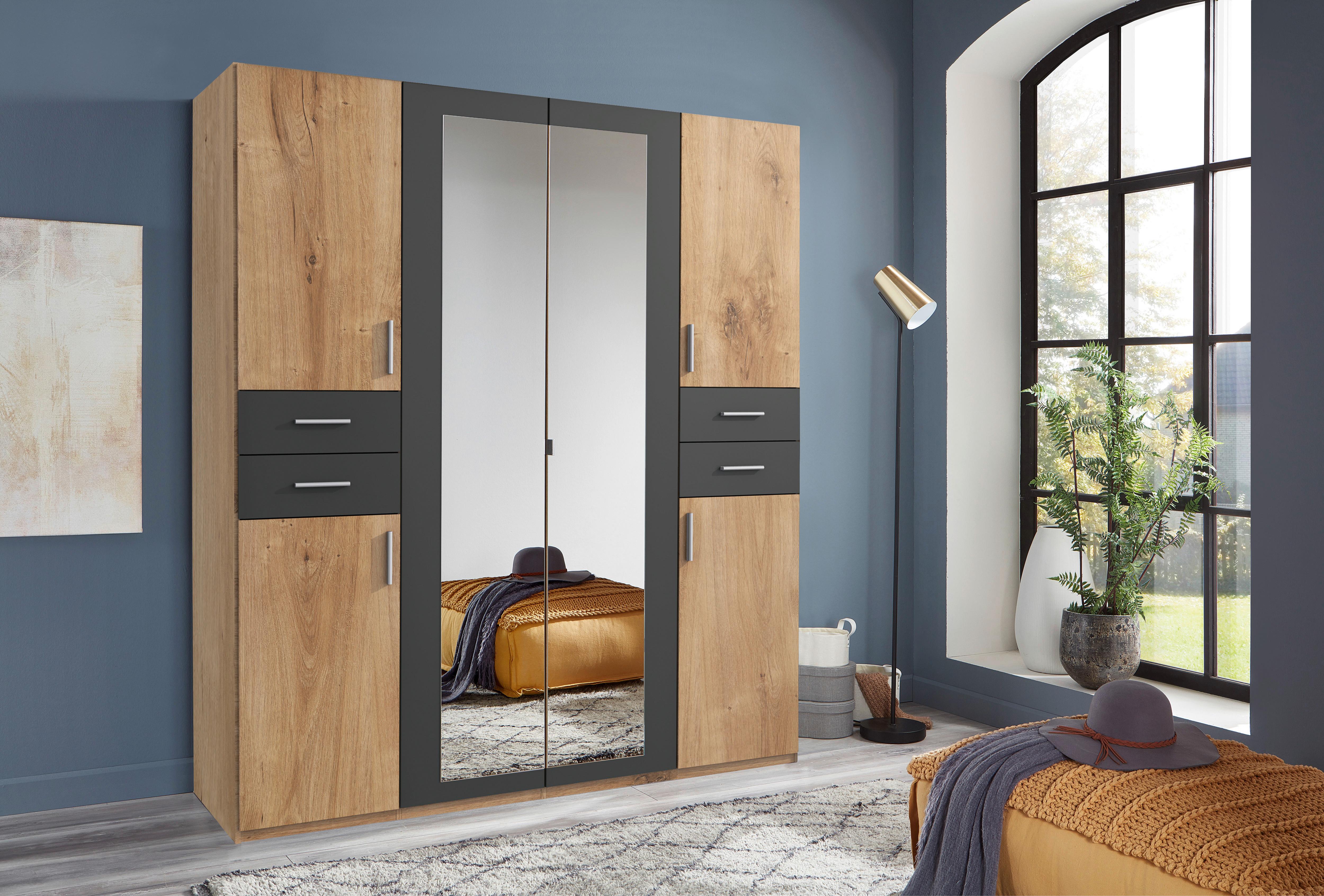 Drehtürenschrank 180cm Vegas, Eiche Dekor/Graphit - Eichefarben/Graphitfarben, Basics, Holzwerkstoff (180/208/58cm) - MID.YOU