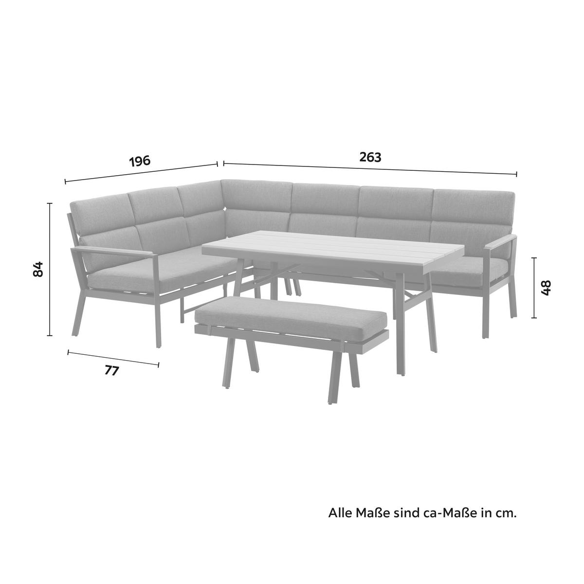 Sedacia zostava na tersau ELEONORA - prírodná farba/tmavosivá, Modern, kov/textil (263/84/77cm) - Bessagi Garden