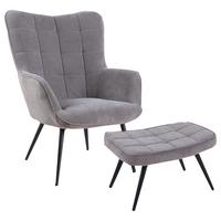 Polstersessel mit Armlehnen + Hocker Uta Textil Grau - Schwarz/Grau, MODERN, Holzwerkstoff/Textil (72/60/97/39/80/41cm) - MID.YOU