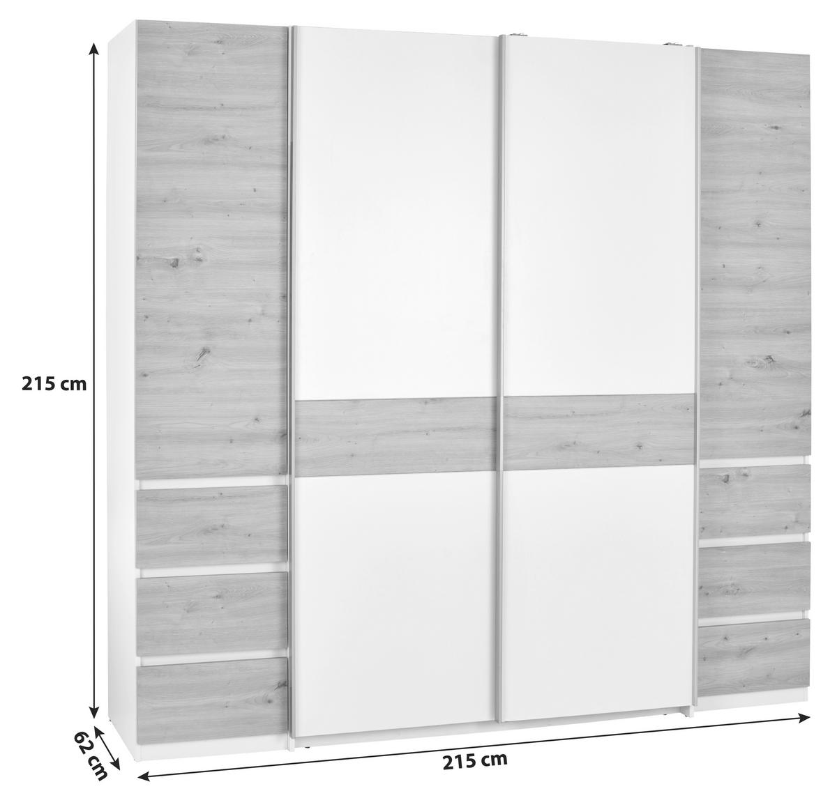 Drehtürenschrank Mit Laden B: 215 Cm Fabio Weiß/eiche Dekor - Eiche Artisan/Weiß, KONVENTIONELL, Holzwerkstoff (215/215/61,9cm)