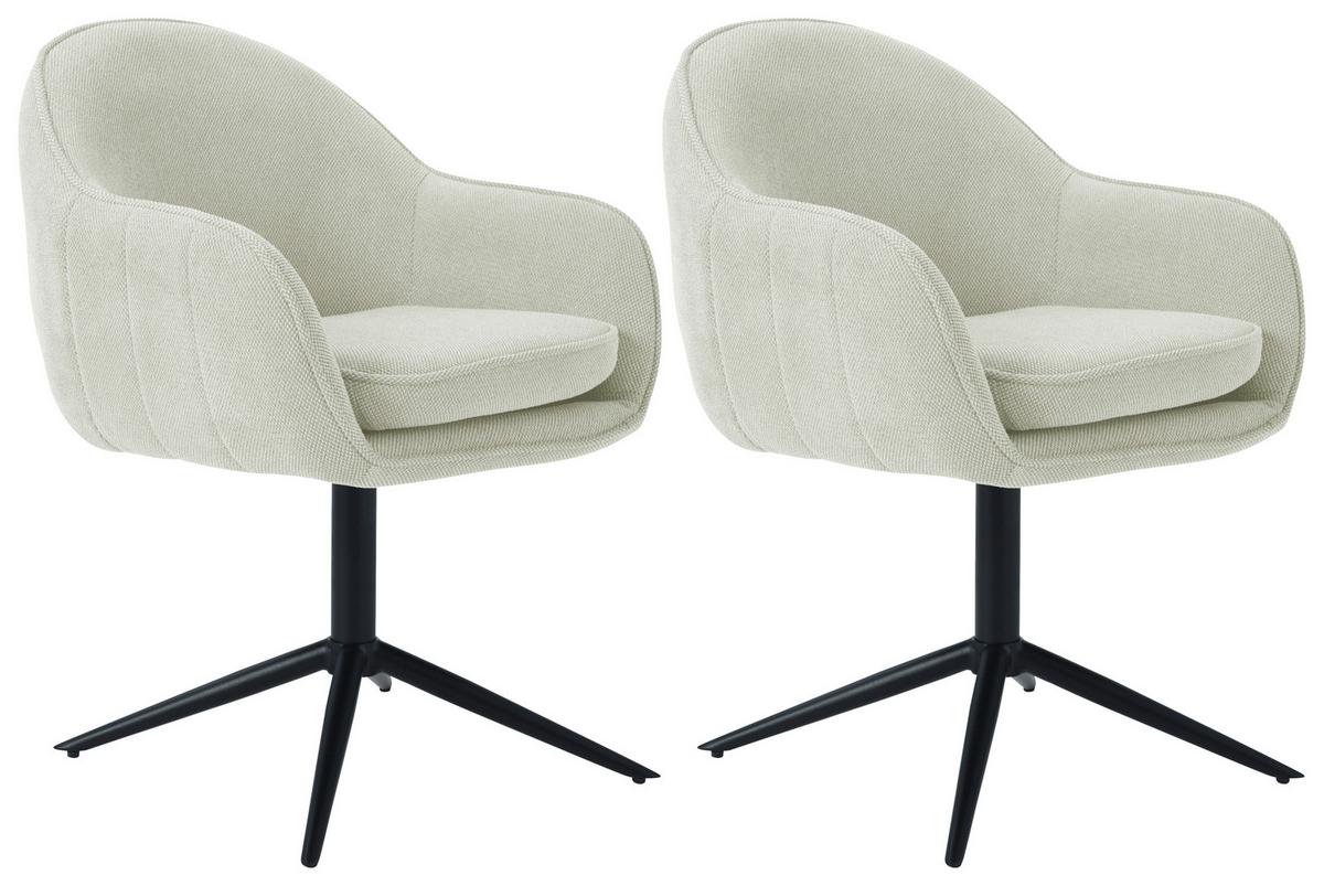 Armlehnstuhl Amara Leinenopitk Beige, B: 60 Cm - Beige/Schwarz, KONVENTIONELL, Holz/Textil (60/81/62cm) - MID.YOU