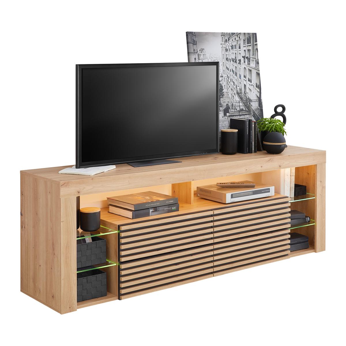 TV komoda GOAL dub Artisan - černá/dub artisan, Moderní, kompozitní dřevo/sklo (180/67/44cm) - Based