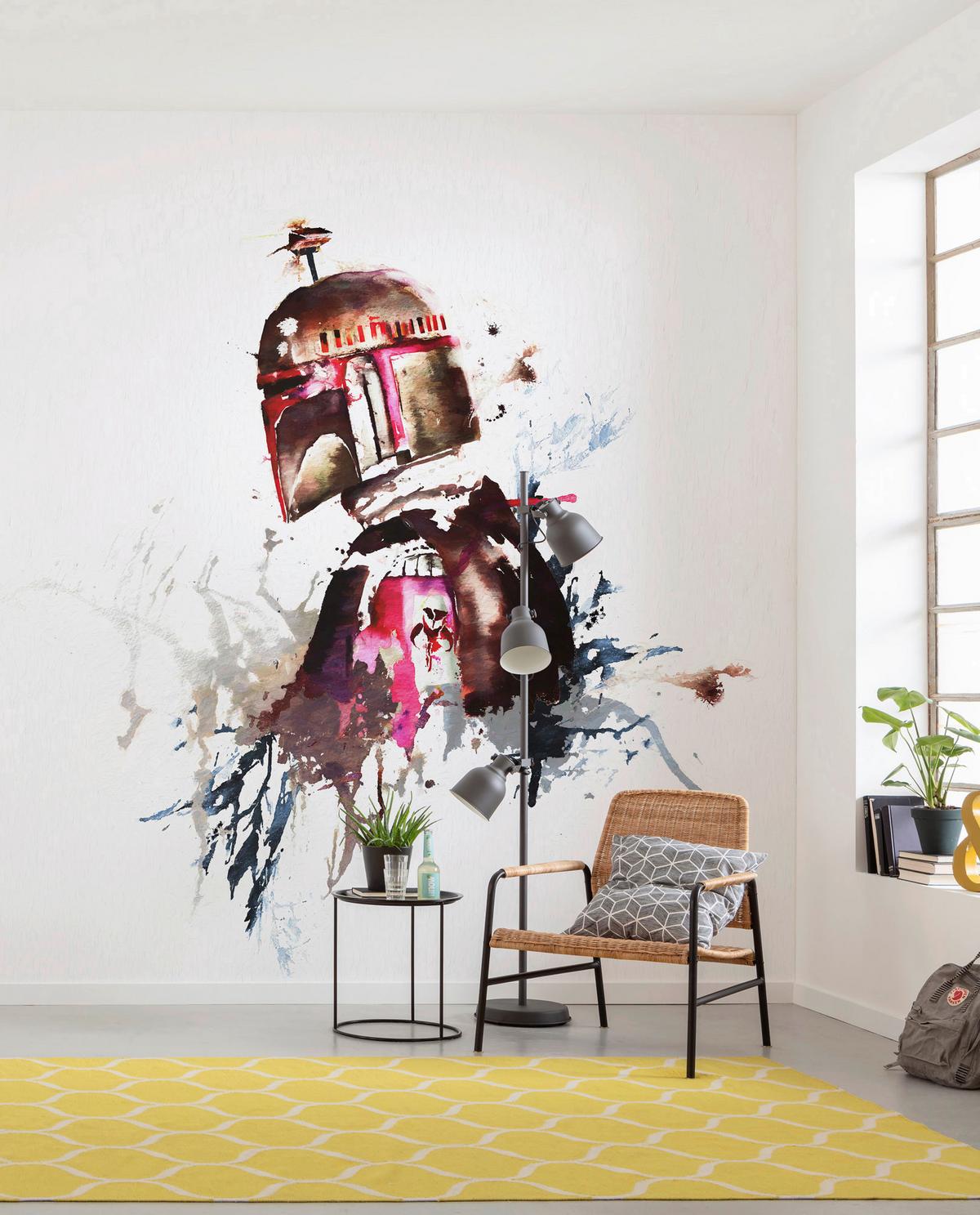 Fototapete Star Wars Watercolor Boba Fett - Rot/Schwarz, Trend, Textil (250/280cm)