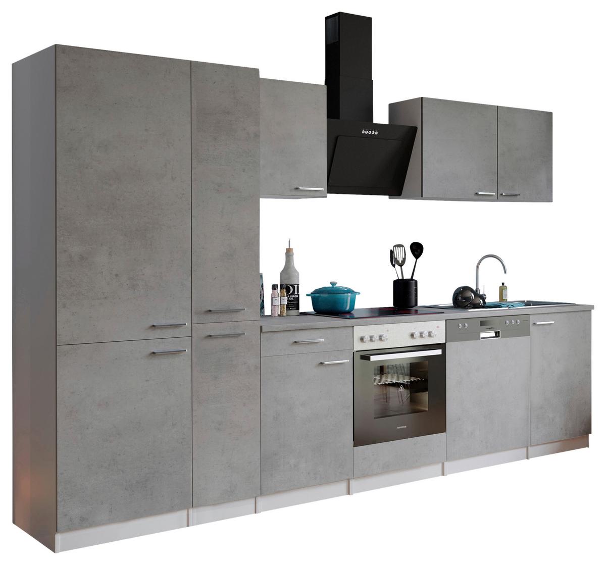 Küchenblock Malia B: 310 cm Grau, mit Geräte - Weiß/Grau, Basics, Holzwerkstoff (310cm) - Respekta
