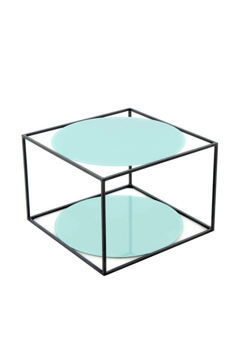 Beistelltisch in Würfelform Cody, Grün/Schwarz - Schwarz/Grün, Basics, Glas/Metall (50/50/36cm) - Kayoom