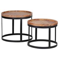 Odkládací stolek Akola sada 2ks masív - černá/barvy akácie, Design, kov/dřevo (53/48/53/48/45/40cm) - MID.YOU