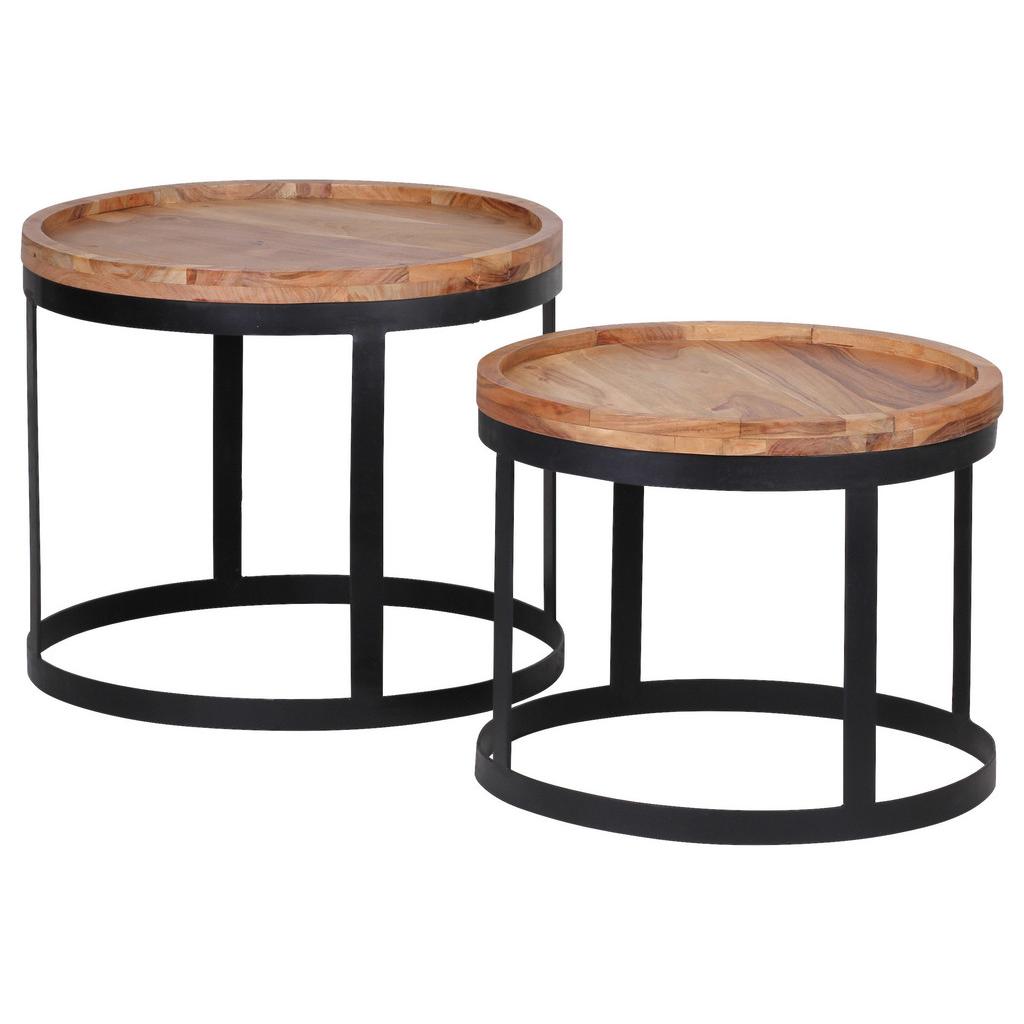 Beistelltisch 2er-set Rund Mit Holzplatte Akola, Akazie