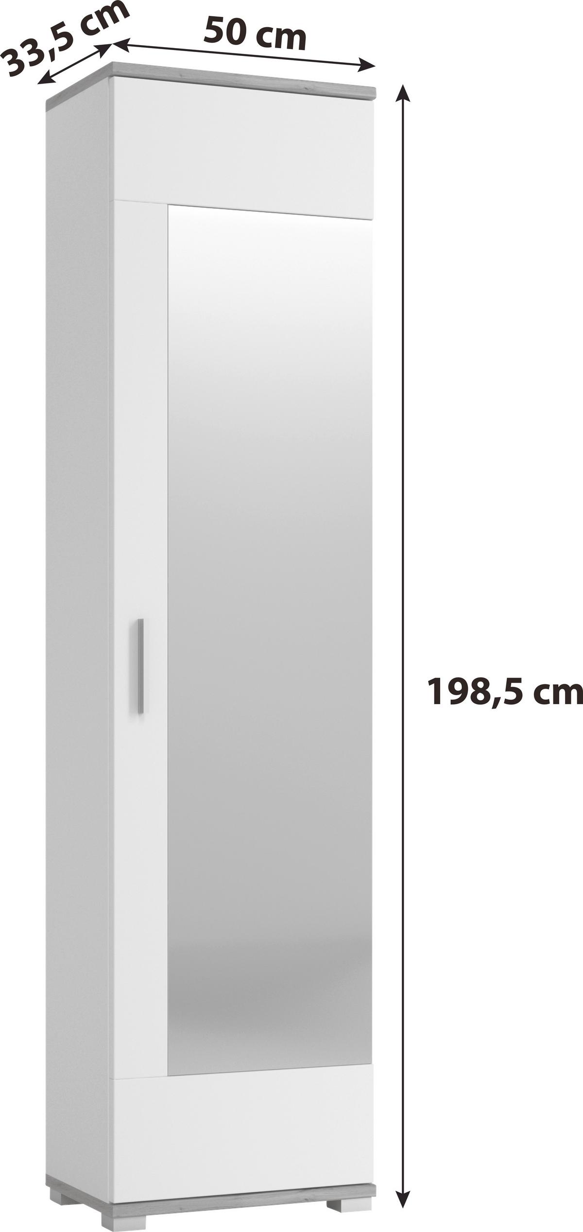 Garderobenschrank Hola Weiß/eiche Wotan B: 50 Cm - Eichefarben/Eiche Wotan, Trend, Glas/Holzwerkstoff (50/198,5/33,5cm)