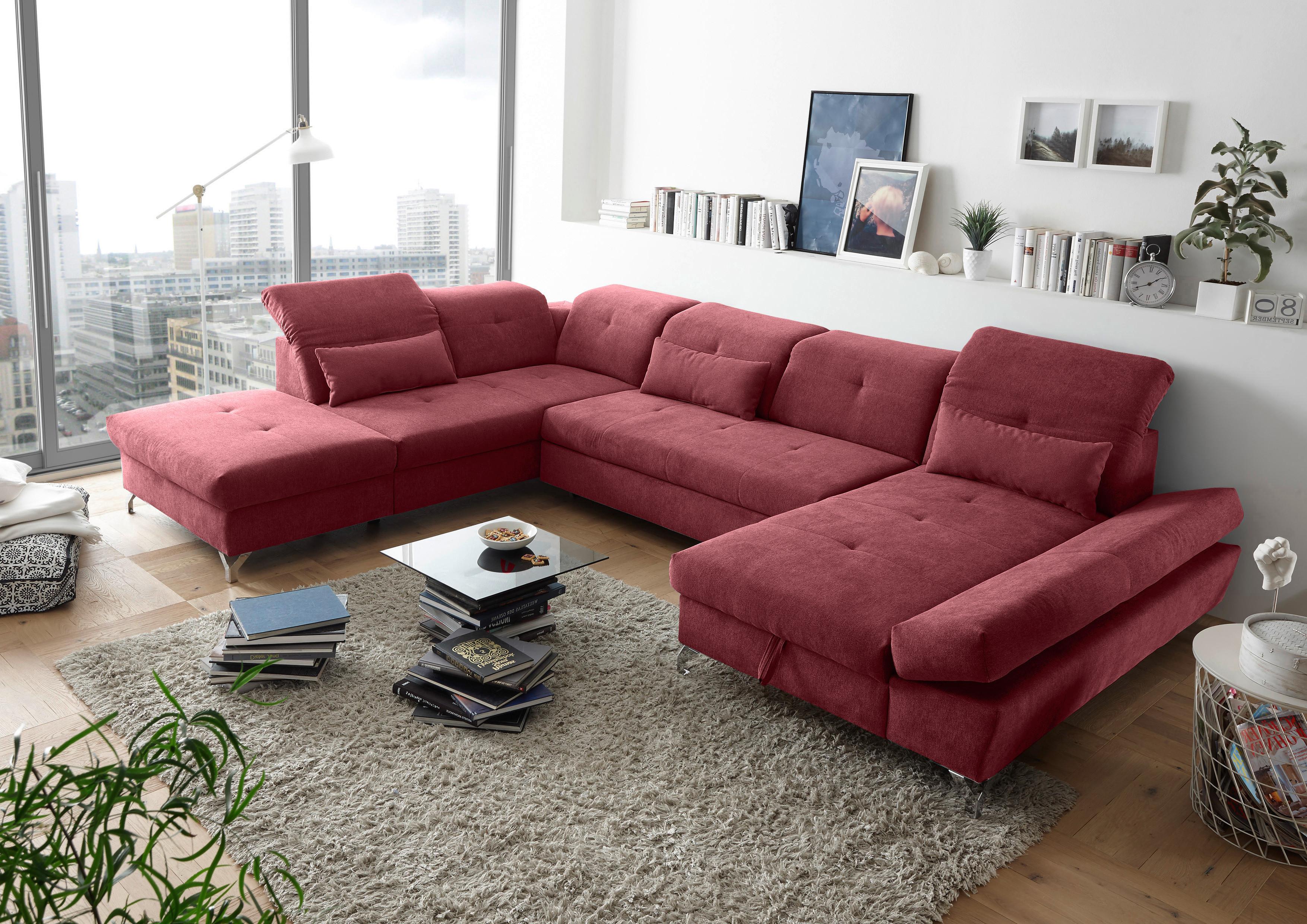 Ecksofa Melfi Beere U: 245 cm - Beere/Silberfarben, MODERN, Textil (245/350/168cm) - MID.YOU