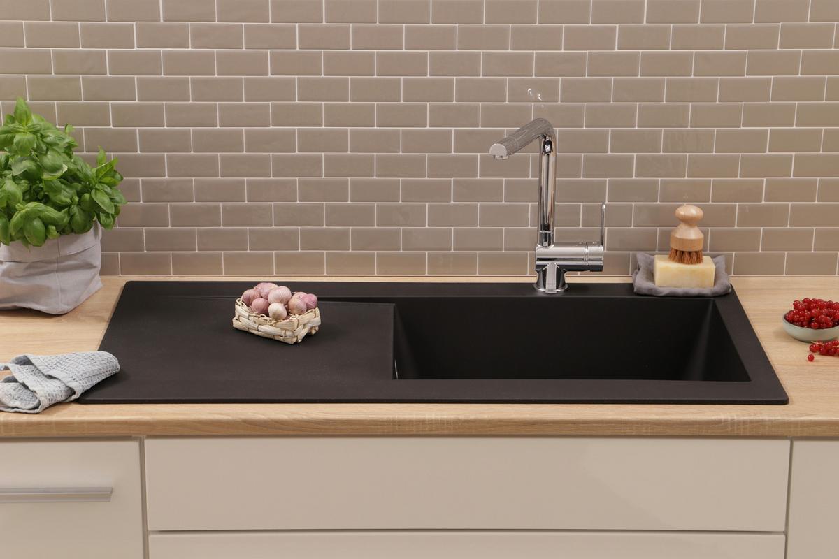 SPÜLE Schwarz B: 100cm - Schwarz, Trend, Glas/Kunststoff (100/19,8/50cm) - Respekta