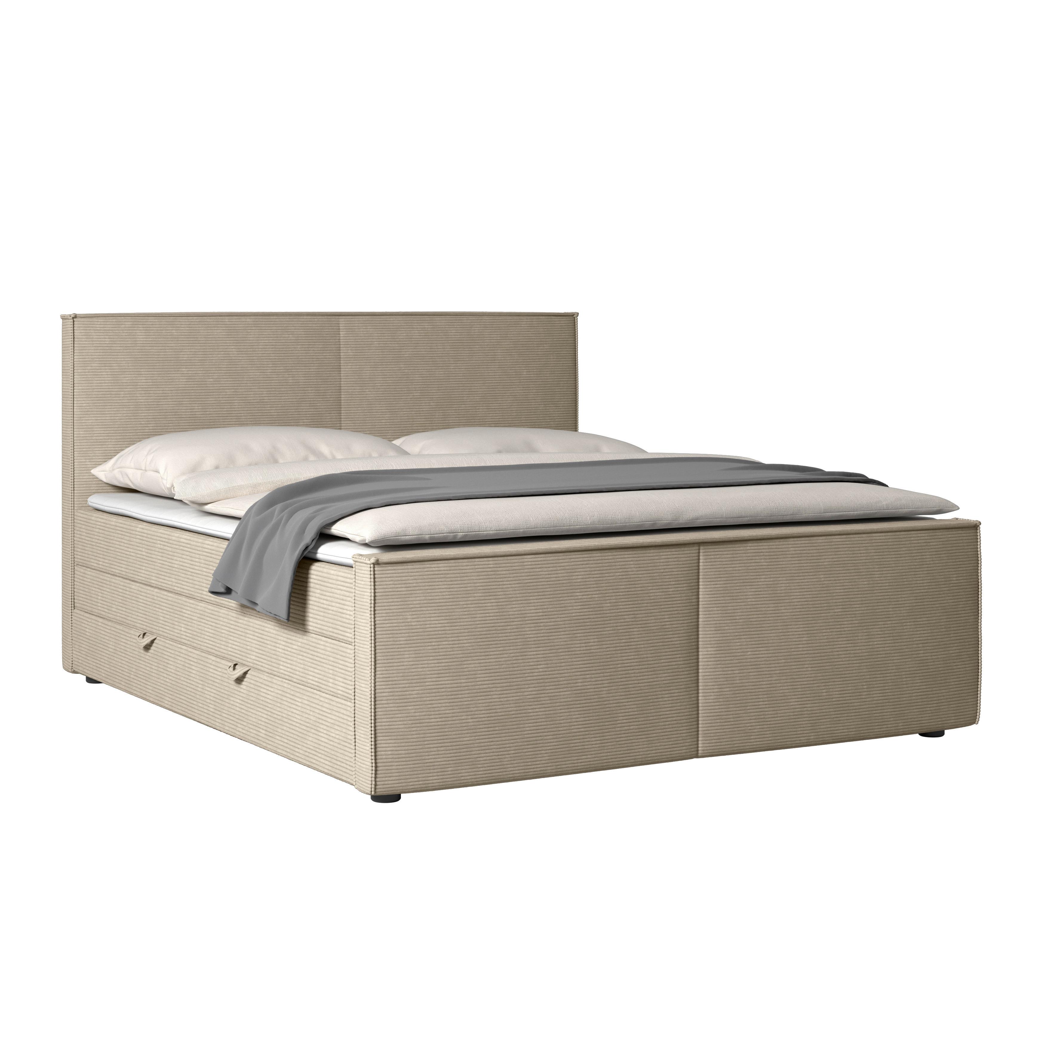 Boxspringbett Algier Beige Inkl.bettkasten, L: 180 Cm - Beige/Schwarz, MODERN, Karton/Holzwerkstoff (180/200cm) - MID.YOU