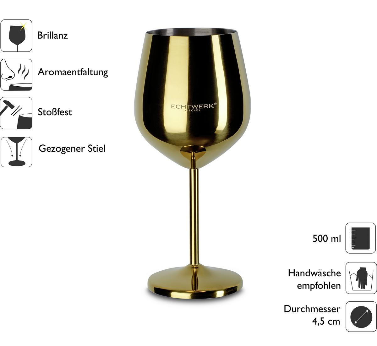 Weinglas 6er-set Je Ca. 500 Ml - Goldfarben, Trend, Metall - Echtwerk