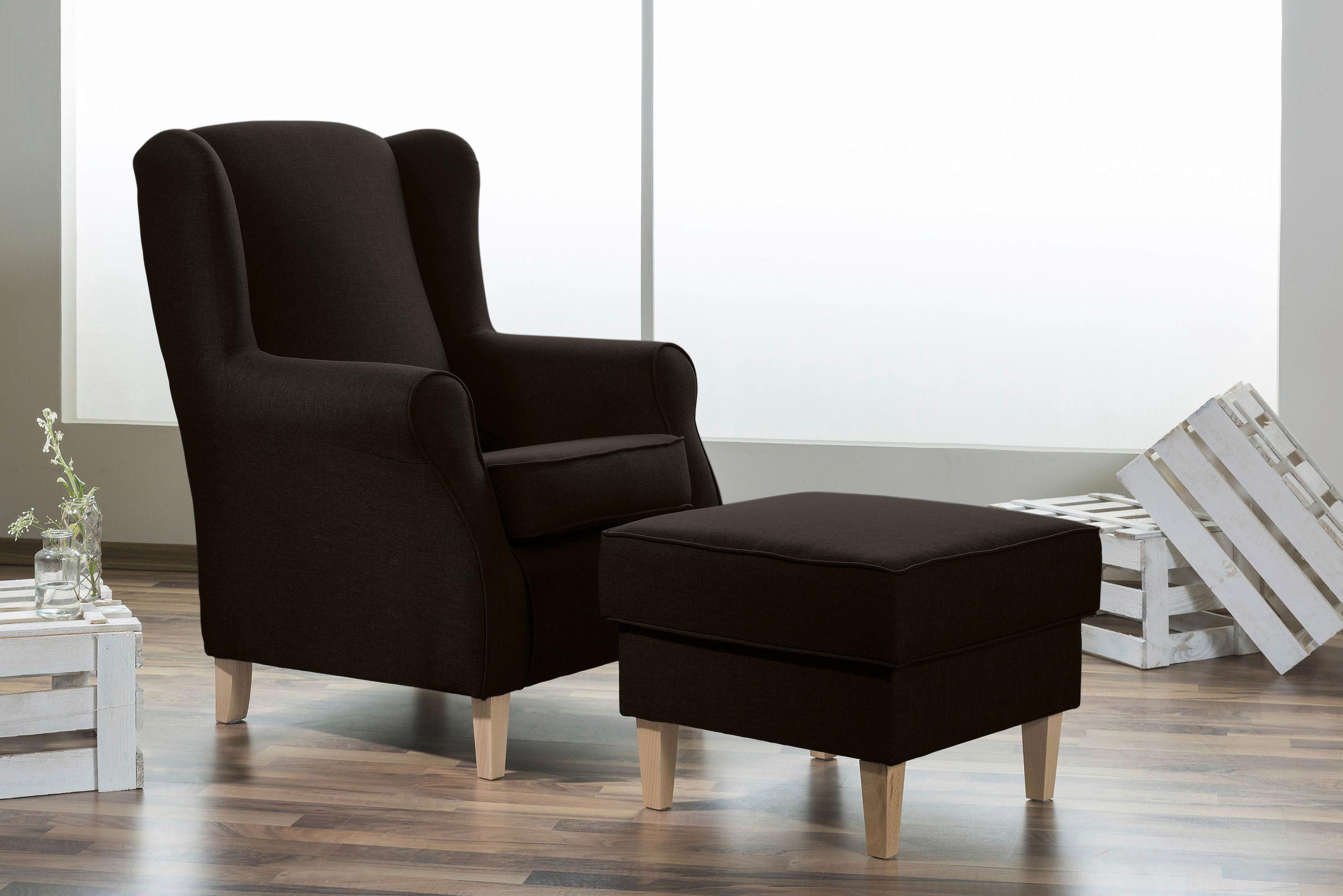 Ohrensessel Lorris - Dunkelbraun/Buchefarben, Design, Textil (77/103/86cm) - Max Winzer