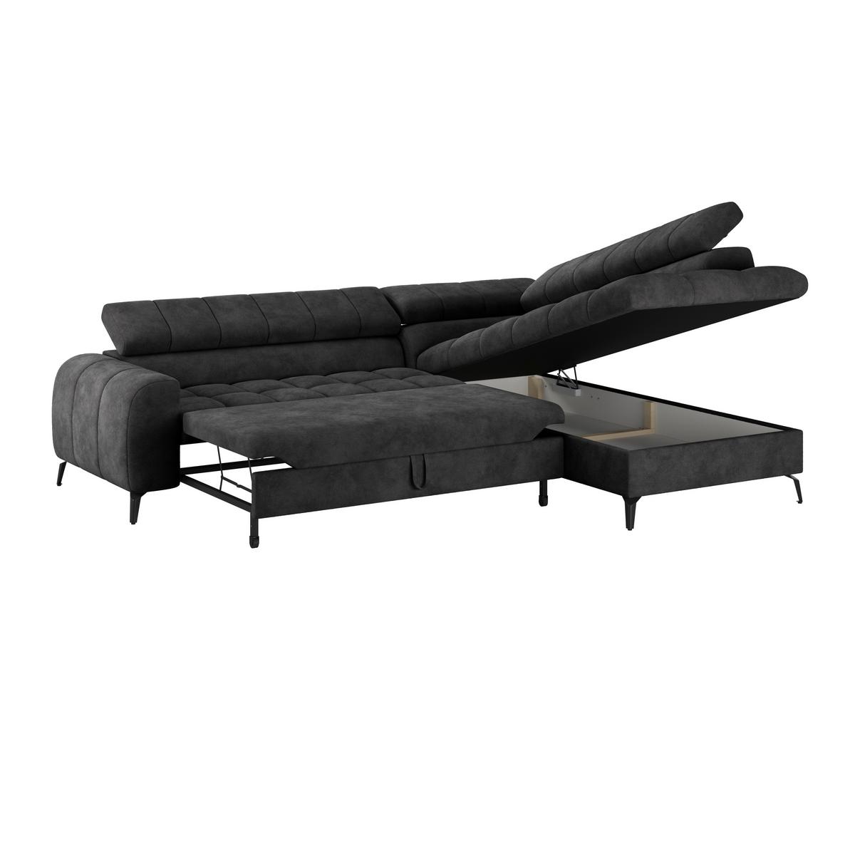 Ecksofa mit Schlaffunktion Volf Schwarz, 261x203 cm - Schwarz, Trend, Kunststoff/Textil (261/203cm)
