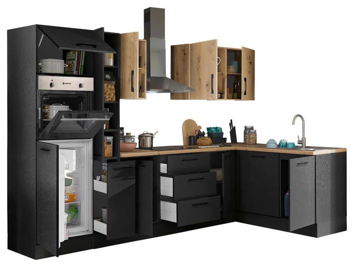 Eckküche Turin Schwarz/Eiche Dekor 310x175 cm - Schwarz/Eiche Artisan, Basics, Holzwerkstoff (310/175cm) - MID.YOU