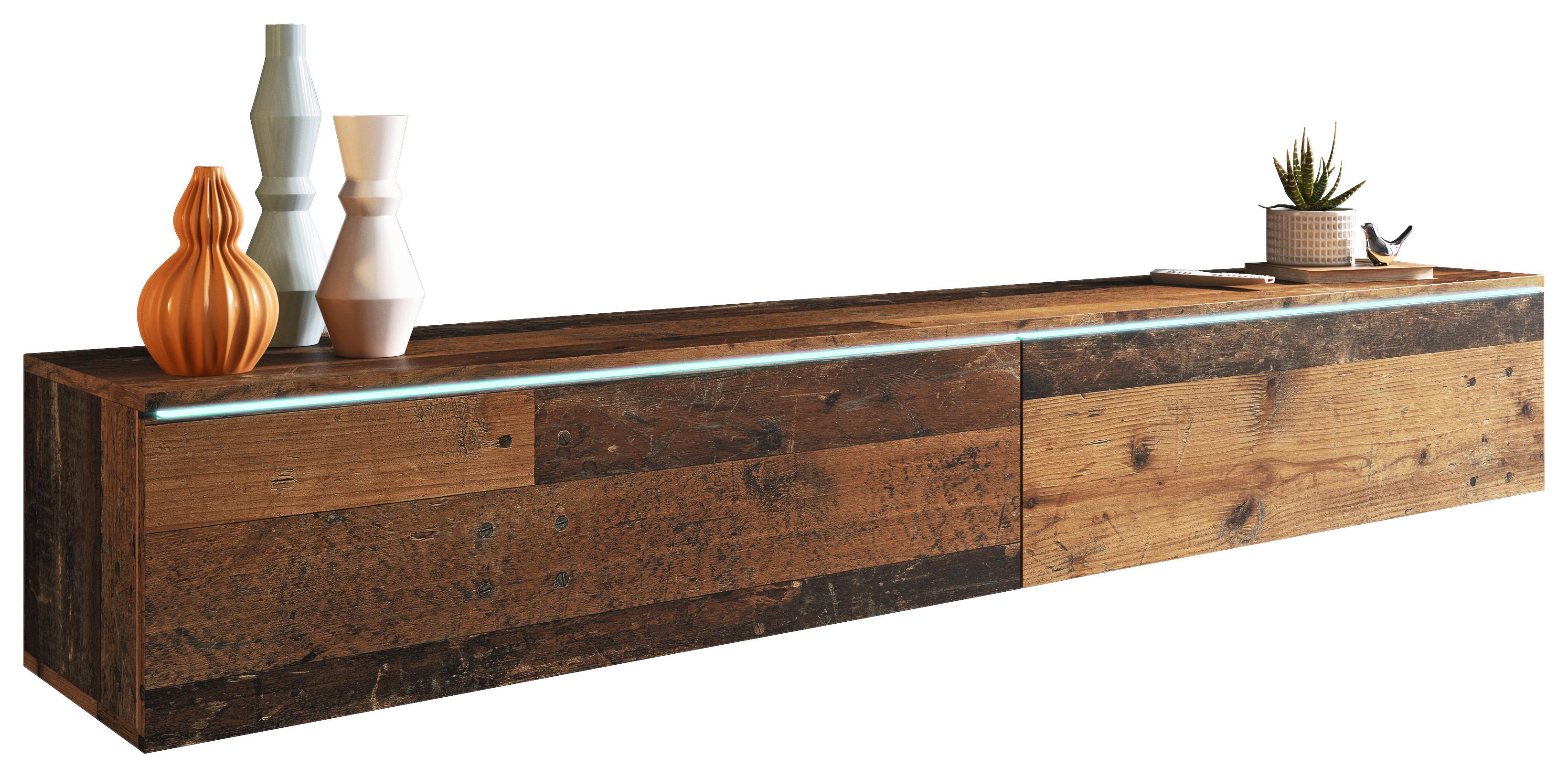Lowboard B: 180 cm Eiche Old Vintage Dekor - Alteiche/Grau, LIFESTYLE, Holzwerkstoff (180/30/33cm) - P & B
