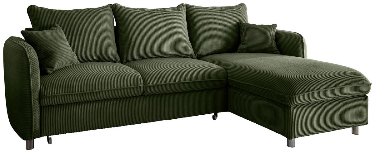 Eckschlafsofa Lauritio Dunkelgrün S: 254x160 cm - Chromfarben/Dunkelgrün, MODERN, Textil (254/160cm) - Livetastic